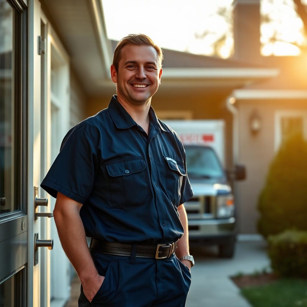 Home services technician at a customer's front door